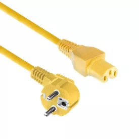   ACT Powercord mains connector Schuko CEE 7/7 male (angled) - C15 IEC 60320 1m Yellow