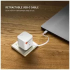 FIXED 2xUSB-C töltő visszahúzható kábellel, GaN PD 3.0 támogatással, 65W, fehér