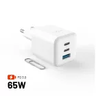 FIXED Mini 2x USB-C, USB-A GaN töltő adapter 65W, fehér