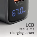 AXAGON ACU-PQ67D PD3.0 & QC4+ 2xOUTPUTS LCD display wall charger 67W Black