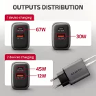 AXAGON ACU-PQ67D PD3.0 & QC4+ 2xOUTPUTS LCD display wall charger 67W Black