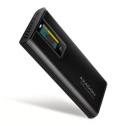 AXAGON EEM2-SD2B USB-C 10Gbps – M.2 NVMe & SATA SSD Display Box Black