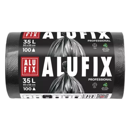 Szemeteszsák ALUFIX 35L fekete HDPE 50x55 cm 100 darabos