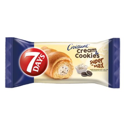 Croissant 7DAYS Super Max Cream&Cookies vanília ízű töltelékkel kakaós keksz darabokkal 110 g