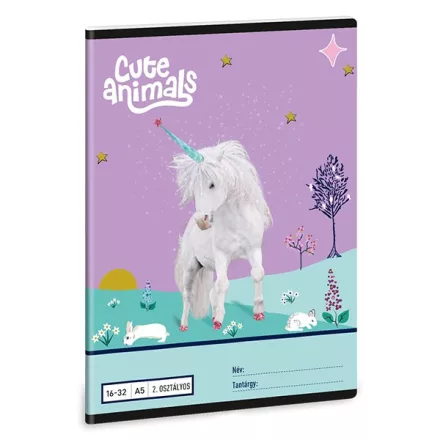 Füzet vonalas ARS UNA A/5 32 lapos 16-32 2.osztályos Cute Animals-Unicorn