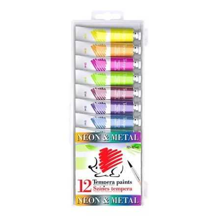 Tempera ICO Süni metál és neon színek 12 darabos 12 ml