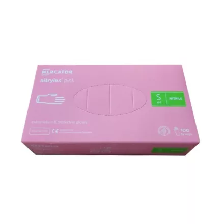 Gumikesztyű egyszer használatos nitril púdermentes pink S 7 100 darabos